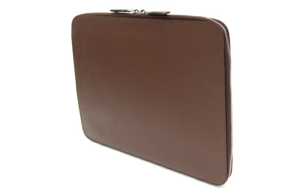 Prada Clutch Shoulder Brown Leather PC Business Bag